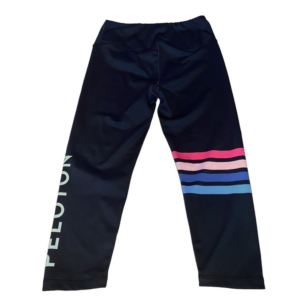 Peloton X Kali Retro Crop Leggings Medium Black w Stripes USA - Picture 11 of 16